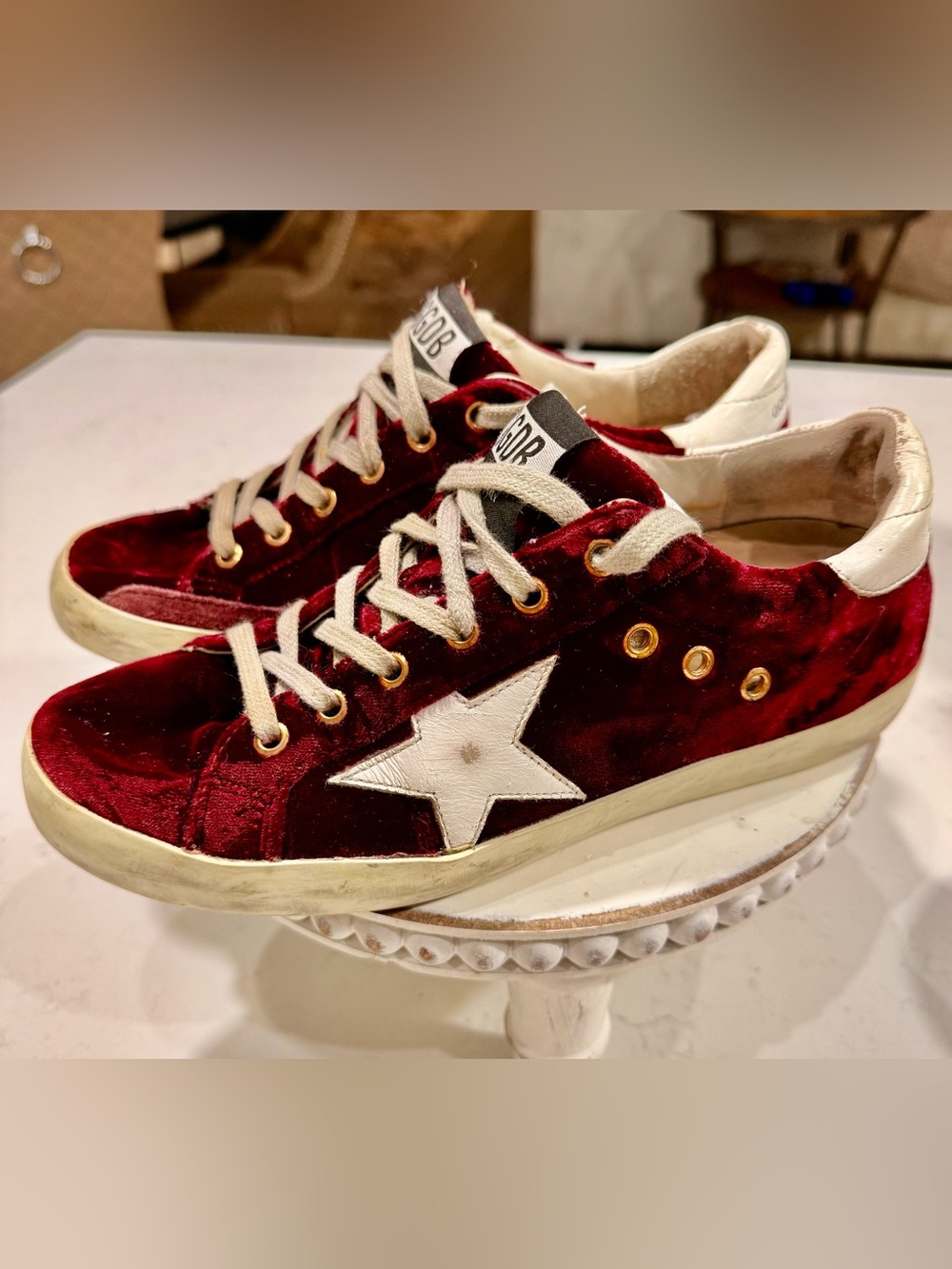 Golden Goose Superstar Velvet Low-Top Sneakers in Burgundy